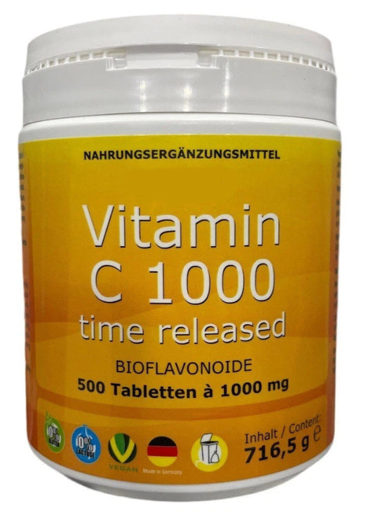 Vitamin C 1000mg + Bioflavonoide 500 Tabletten Made in Germany TIME RELEASED